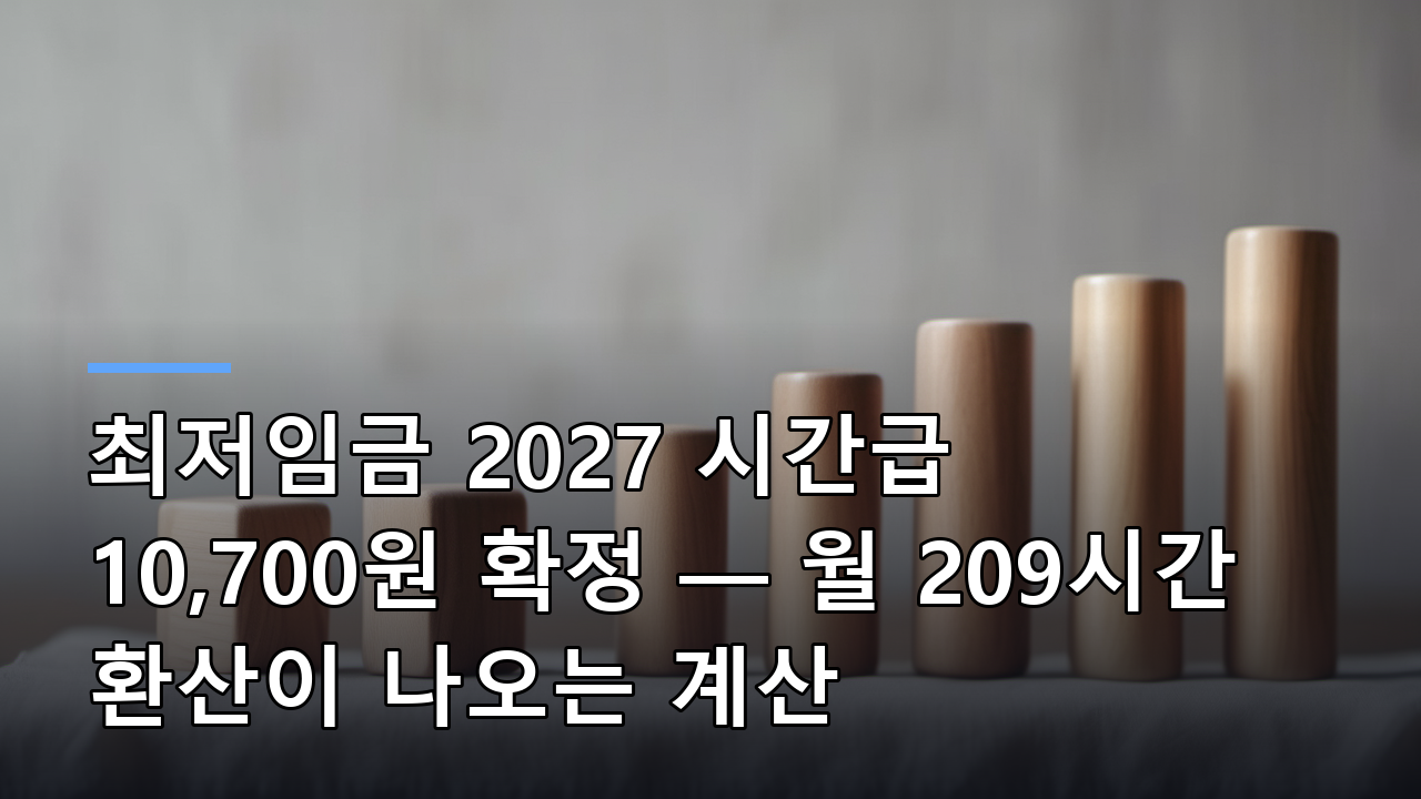 최저임금 2027 시간급 10,700원 확정 — 월 209시간 환산이 나오는 계산
