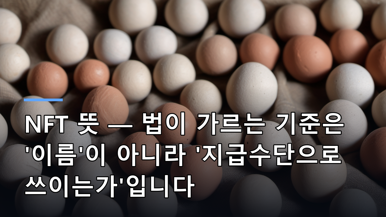 NFT 뜻 — 법이 가르는 기준은 '이름'이 아니라 '지급수단으로 쓰이는가'입니다