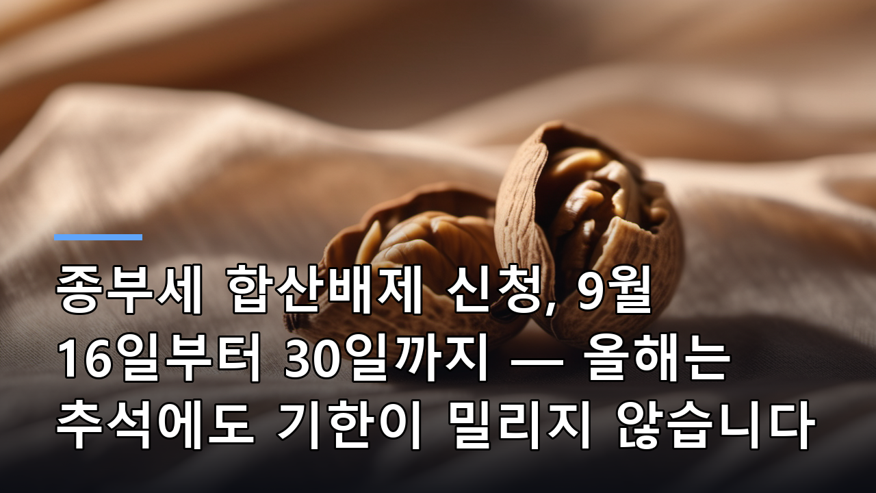 종부세 합산배제 신청, 9월 16일부터 30일까지 — 올해는 추석에도 기한이 밀리지 않습니다