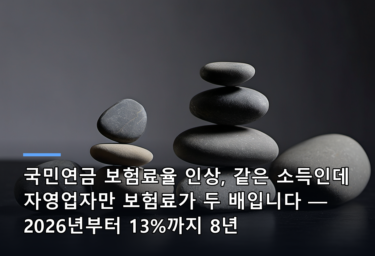 국민연금 보험료율 인상, 같은 소득인데 자영업자만 보험료가 두 배입니다 — 2026년부터 13%까지 8년